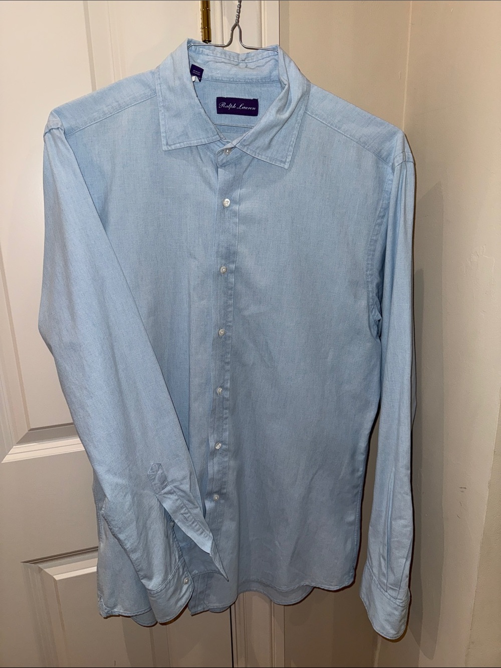 Ralph Lauren purple label Pale Blue Men's Dress Shirt. Size large. Worn once.